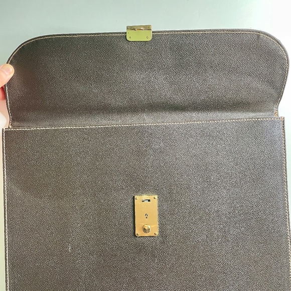 Trussardi Brown Canvas Document Holder Bag Large Case with Lock & Key Vintage - Picture 10 of 16